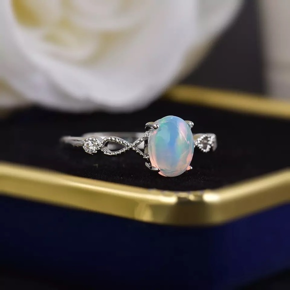 Authentic Ethiopian Opal Ring Silver, Adjustable Natural Gemstone Ring - Picture 2 of 4